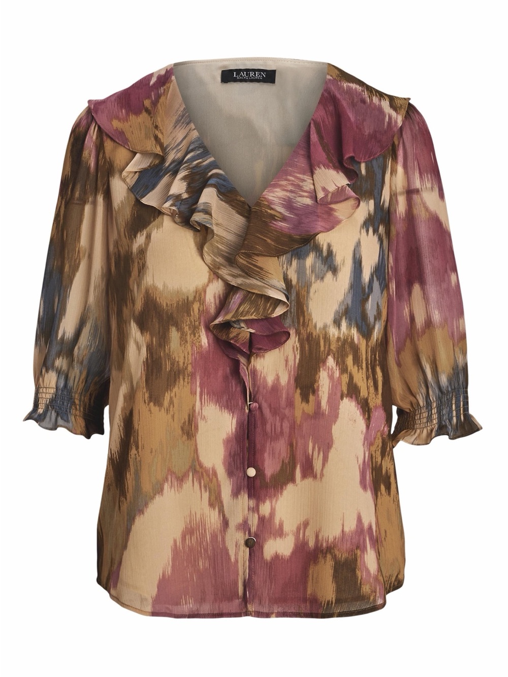 New Lauren Ralph Lauren Ruffle Trim Chiffon Georgette Blouse Size XL